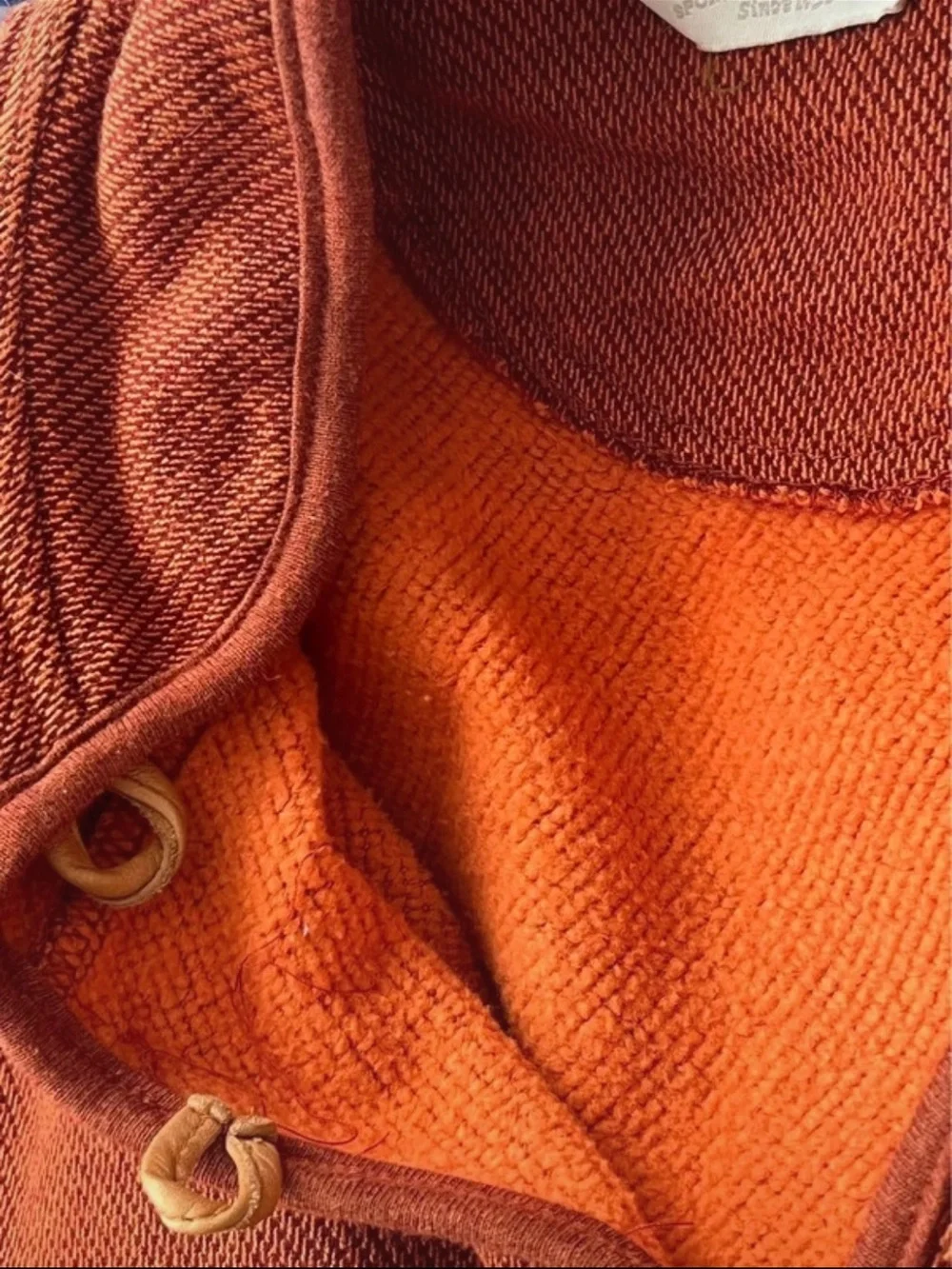 Orvis Womens Medium Rust Orange Fleece Cardigan Sweater Leather Elbow Patches